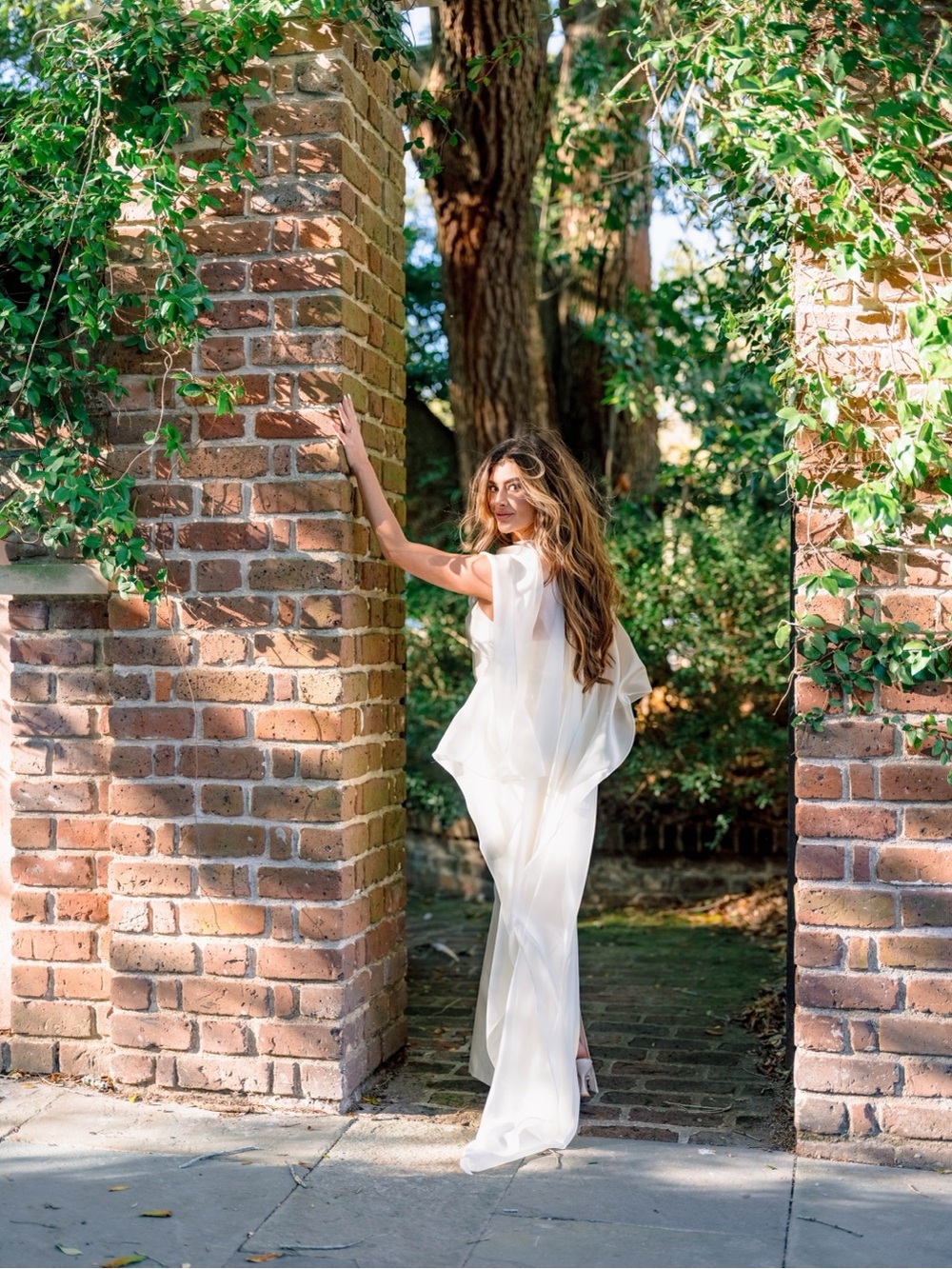 Huong Boutique Elegant Ivory Sheath Dress with Sheer Cape - Picture 2 of 6